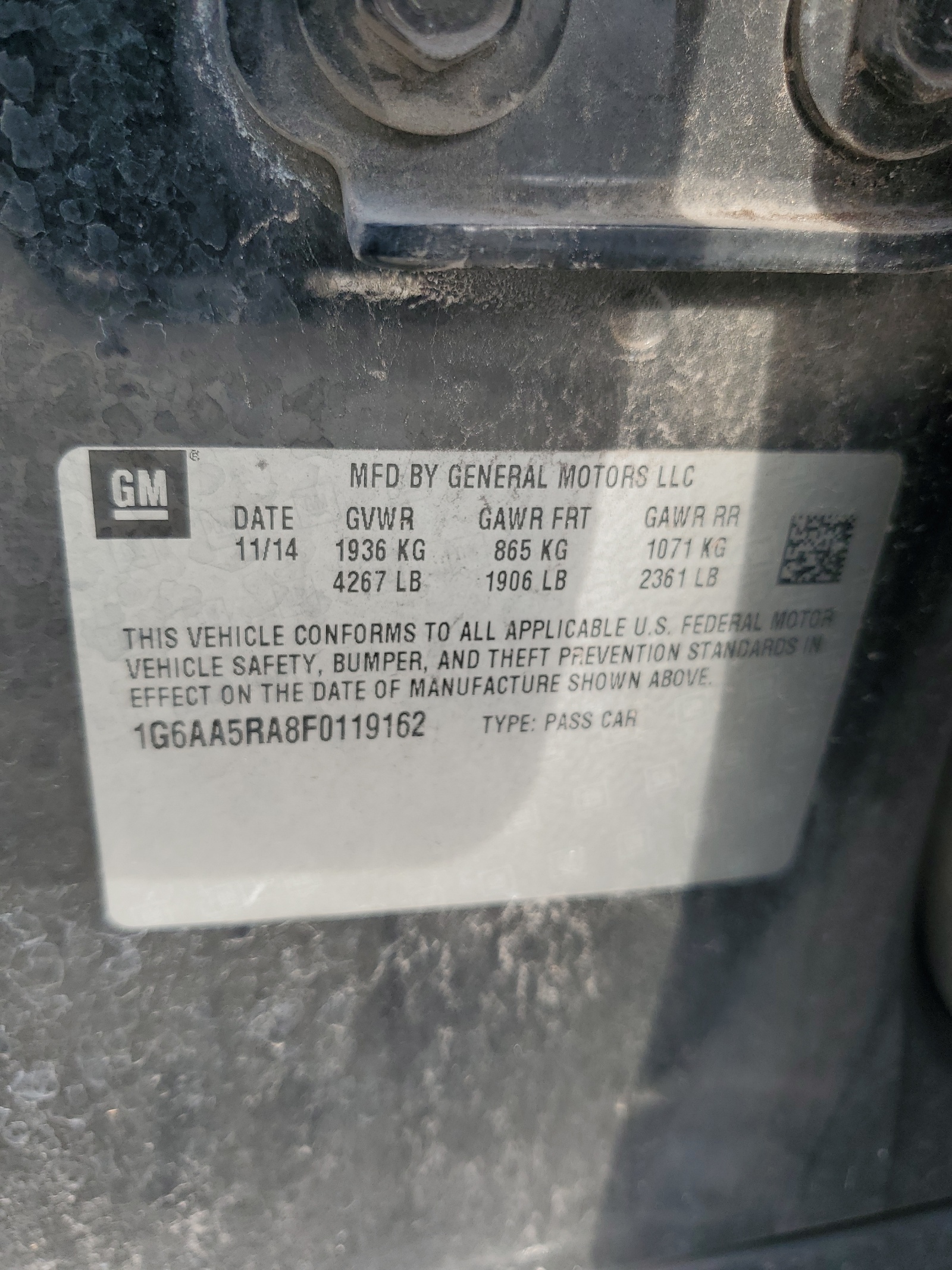 1G6AA5RA8F0119162 2015 Cadillac Ats