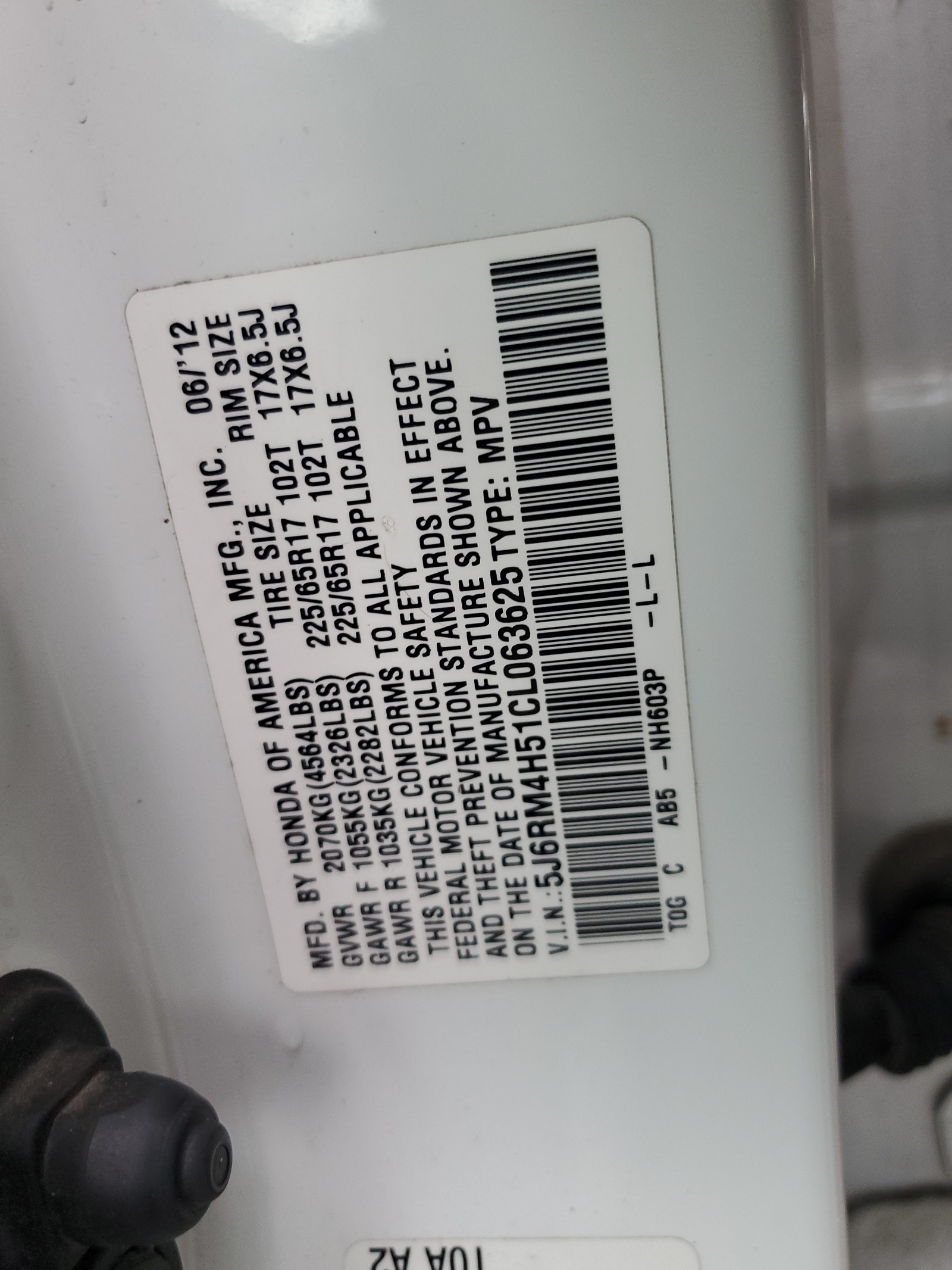 5J6RM4H51CL063625 2012 Honda Cr-V Ex