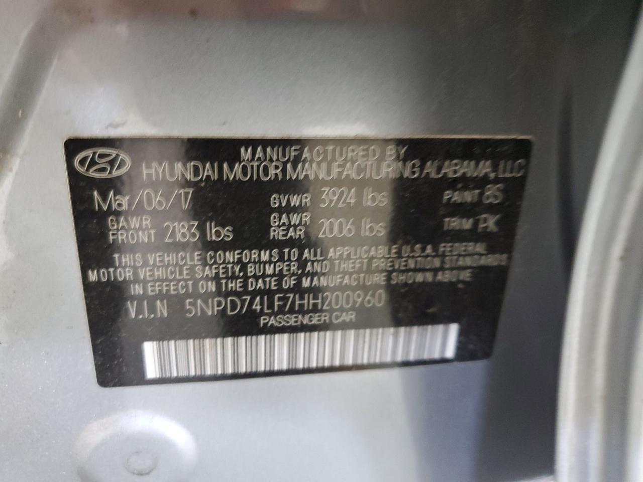 2017 Hyundai Elantra Se VIN: 5NPD74LF7HH200960 Lot: 68242064