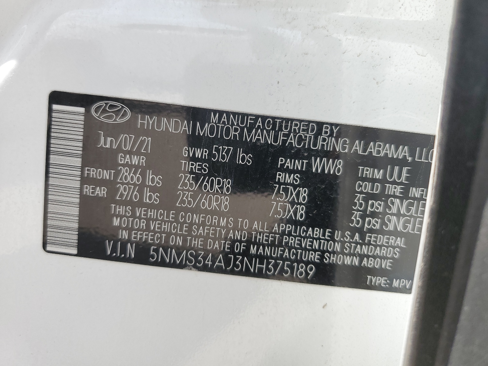 5NMS34AJ3NH375189 2022 Hyundai Santa Fe Sel