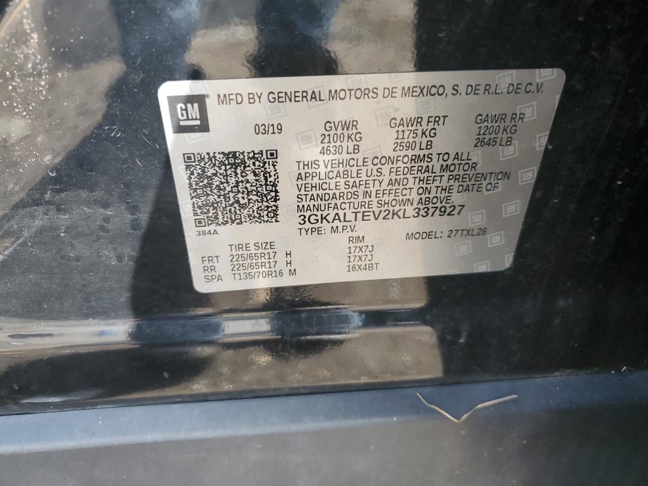 3GKALTEV2KL337927 2019 GMC Terrain Sle