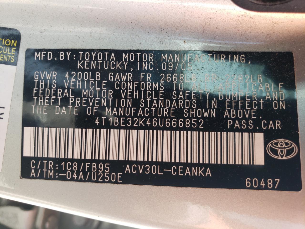 4T1BE32K46U666852 2006 Toyota Camry Le