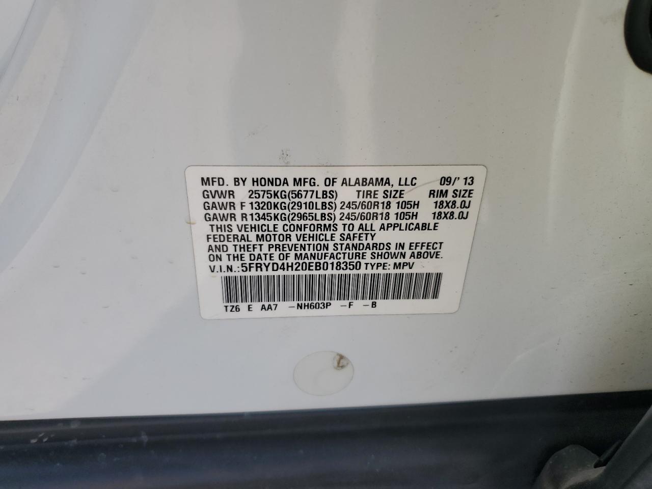 5FRYD4H20EB018350 2014 Acura Mdx