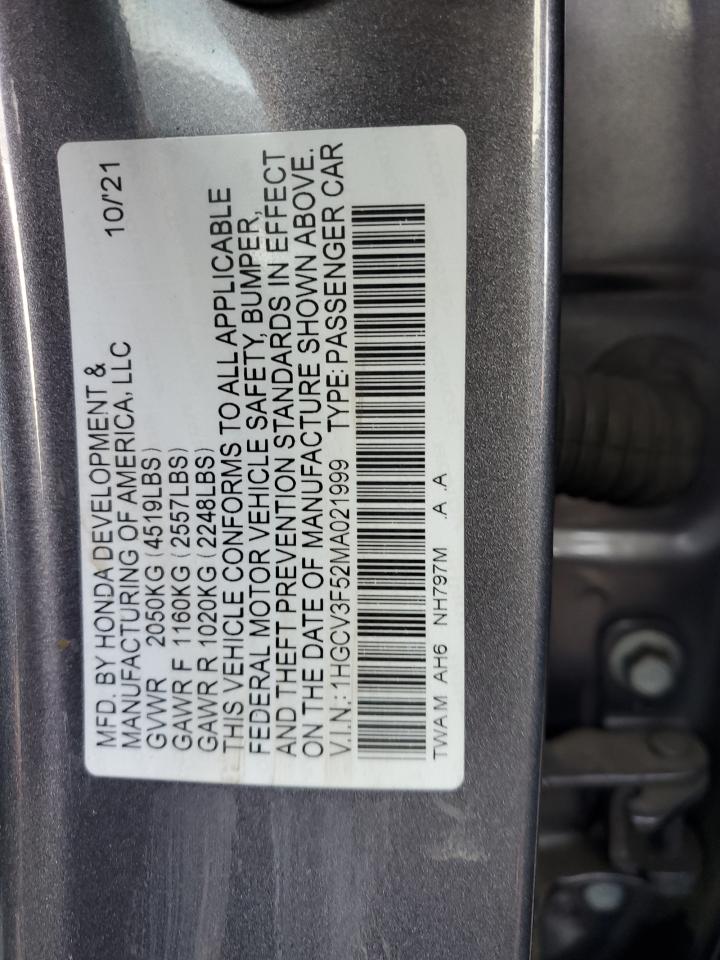 2021 Honda Accord Hybrid Exl VIN: 1HGCV3F52MA021999 Lot: 69503174