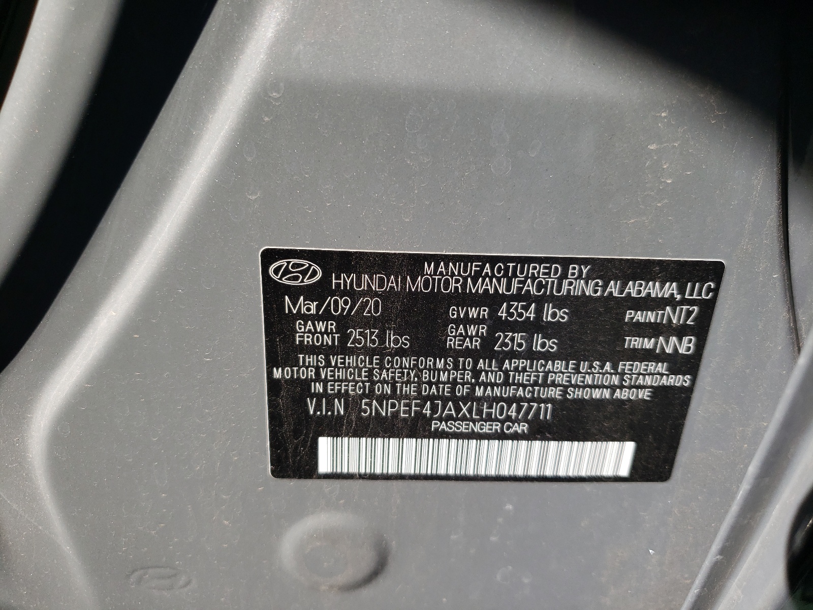 5NPEF4JAXLH047711 2020 Hyundai Sonata Sel