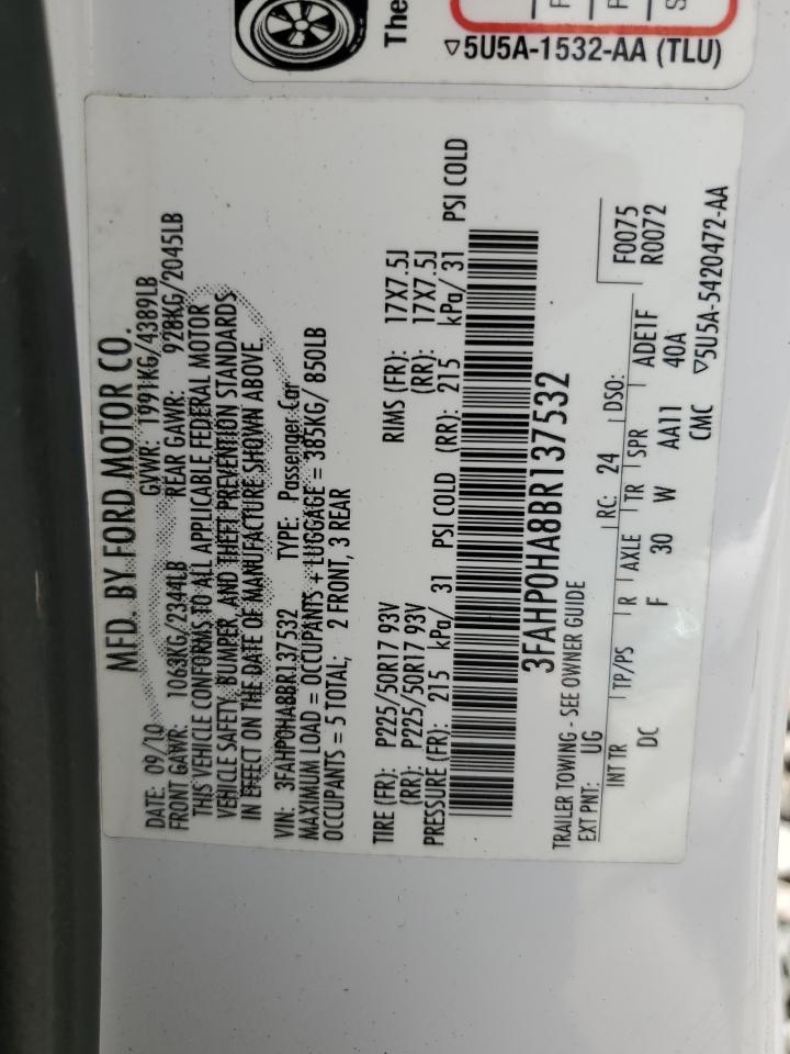 2011 Ford Fusion Se VIN: 3FAHP0HA8BR137532 Lot: 67752274