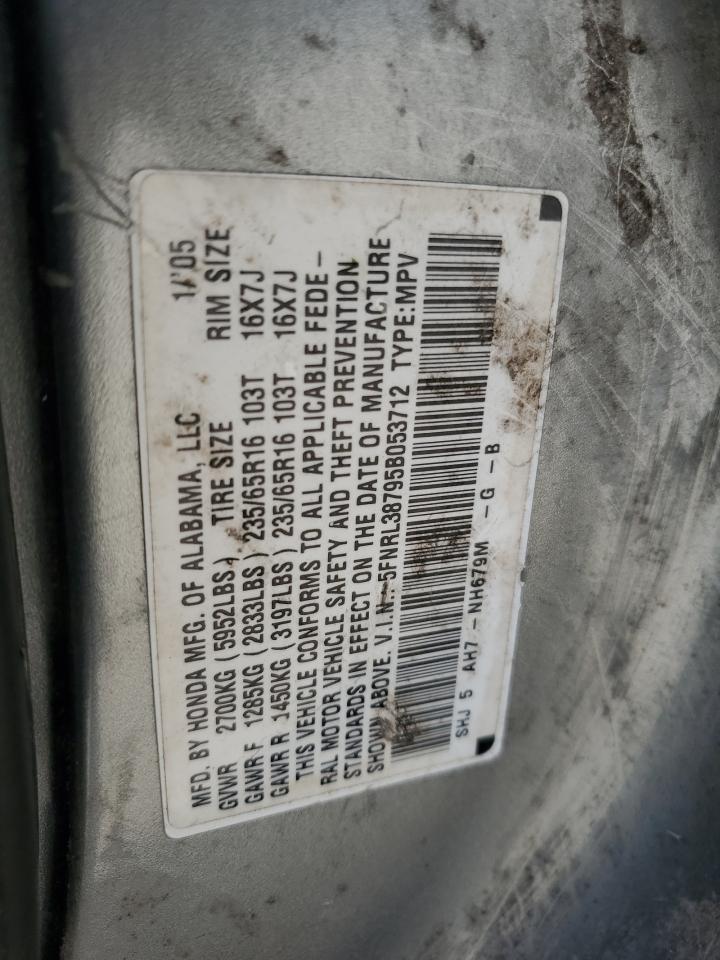 2005 Honda Odyssey Exl VIN: 5FNRL38795B053712 Lot: 66532004