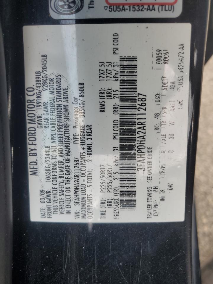 3FAHP0HA2AR112687 2010 Ford Fusion Se