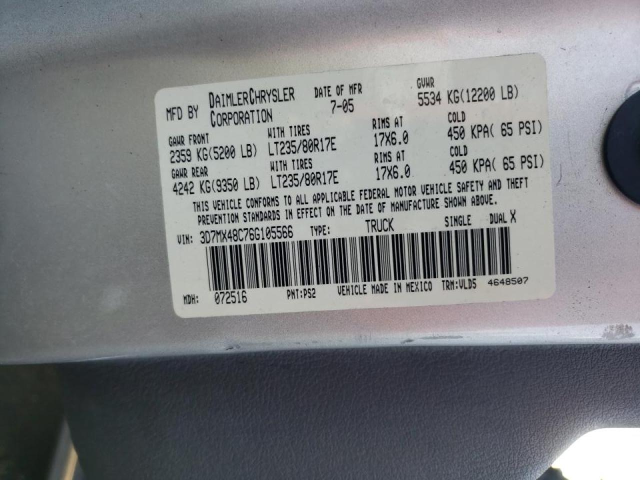 2006 Dodge Ram 3500 St VIN: 3D7MX48C76G105566 Lot: 65435654