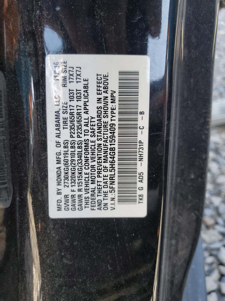 5FNRL5H64GB159409 2016 Honda Odyssey Exl