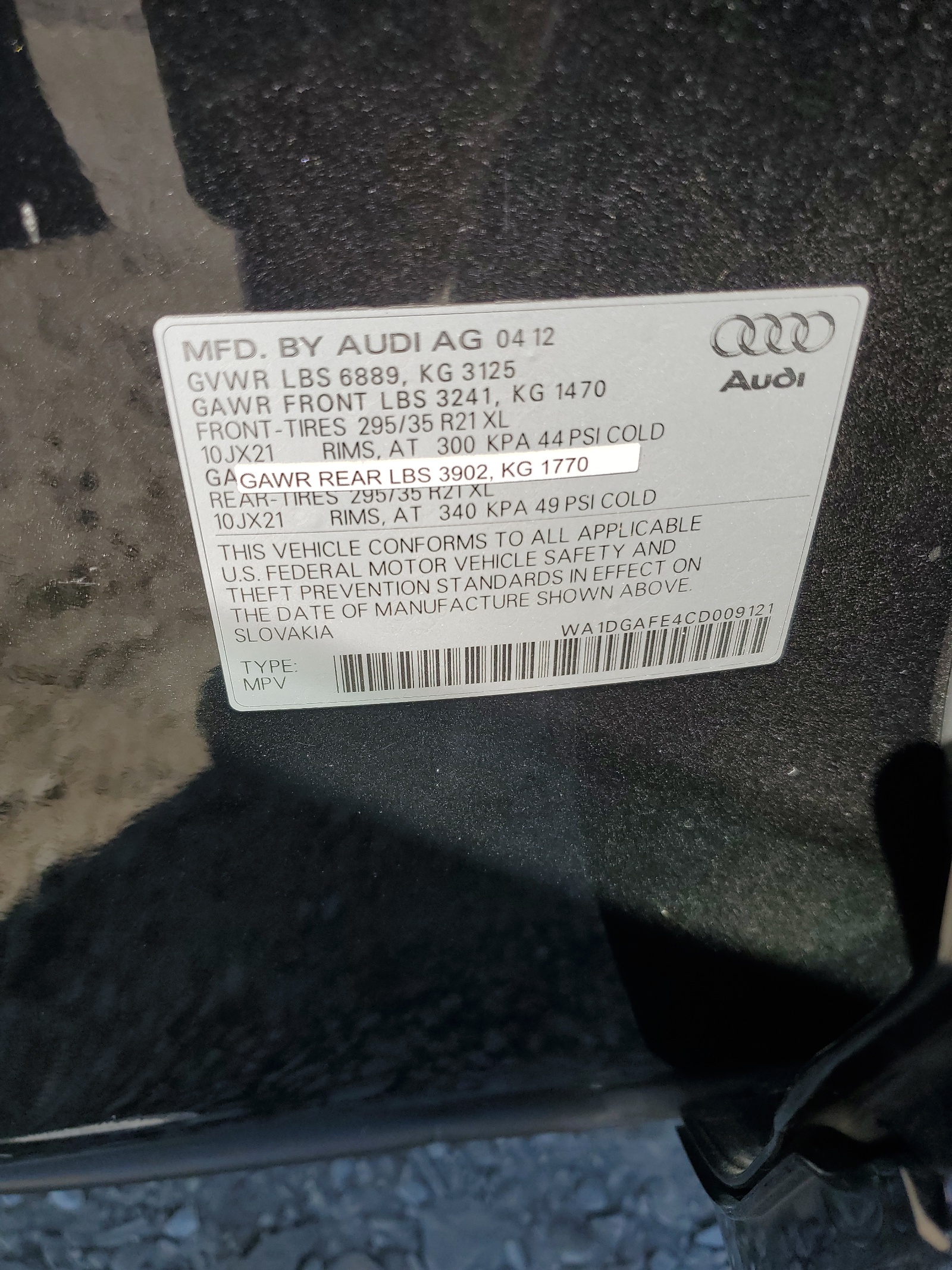 WA1DGAFE4CD009121 2012 Audi Q7 Prestige