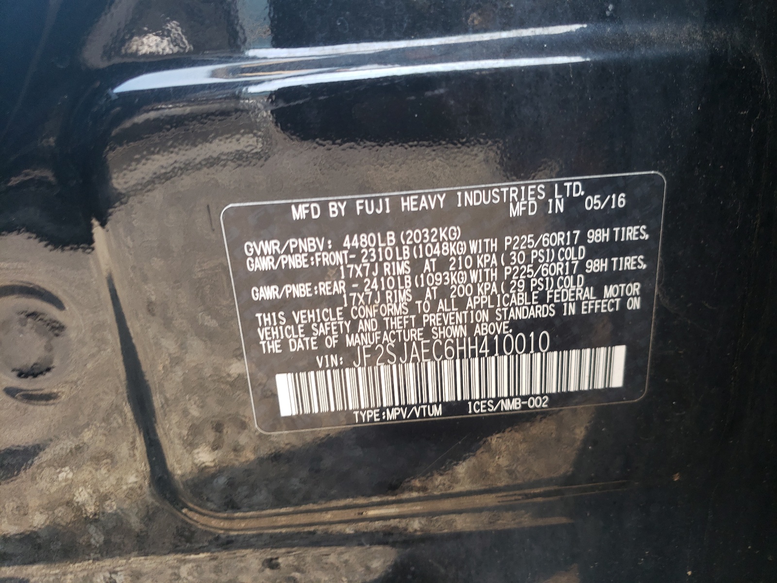 JF2SJAEC6HH410010 2017 Subaru Forester 2.5I Premium