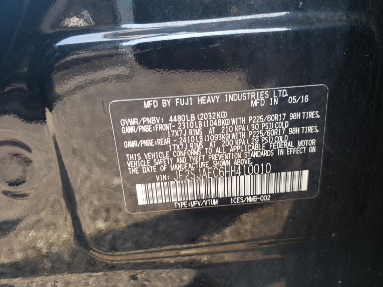 2017 Subaru Forester 2.5I Premium VIN: JF2SJAEC6HH410010 Lot: 64827904