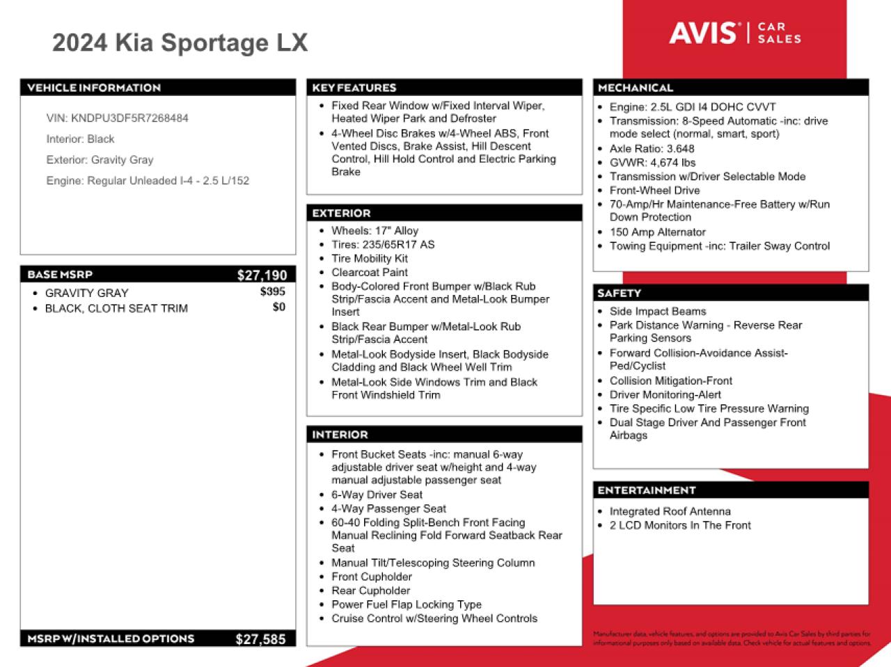 KNDPU3DF5R7268484 2024 Kia Sportage Lx