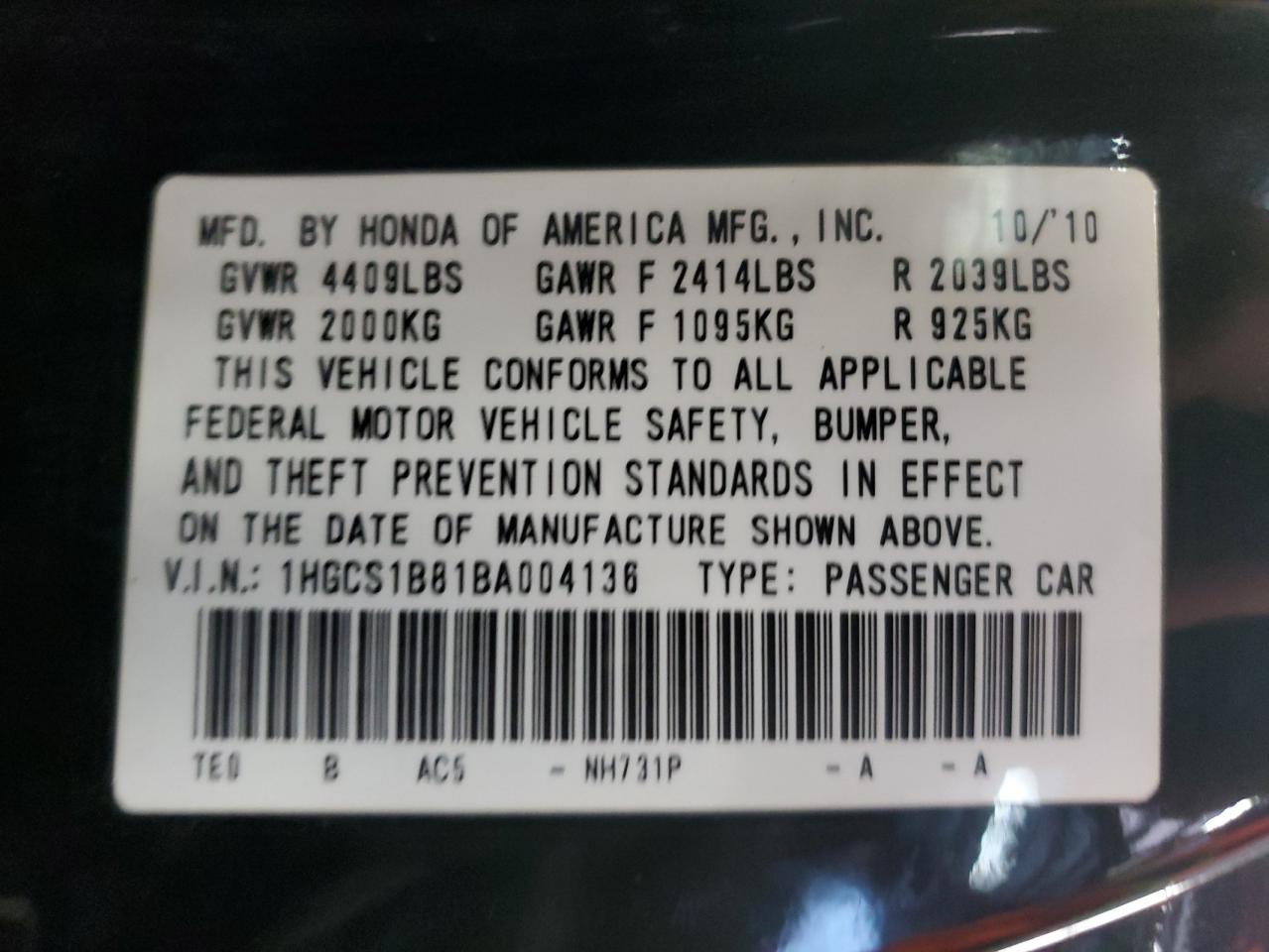 1HGCS1B81BA004136 2011 Honda Accord Exl 1HGCS1B81BA004136 2011 Honda Accord Exl