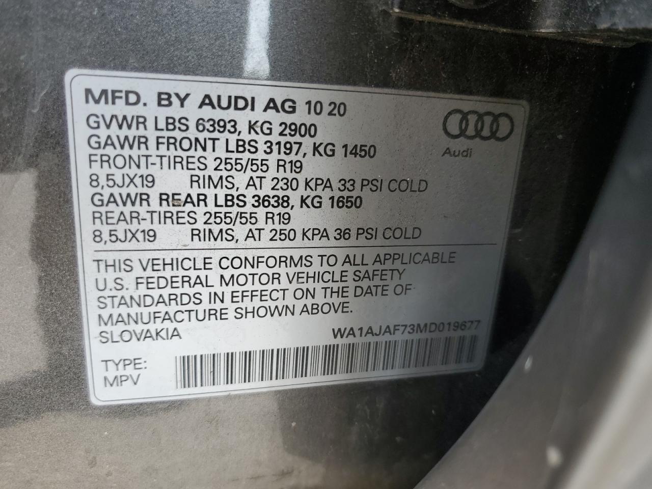 WA1AJAF73MD019677 2021 Audi Q7 Premium