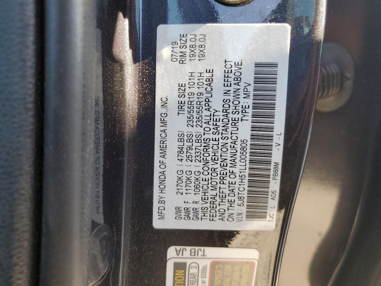 2020 Acura Rdx Technology VIN: 5J8TC1H51LL005805 Lot: 66345604