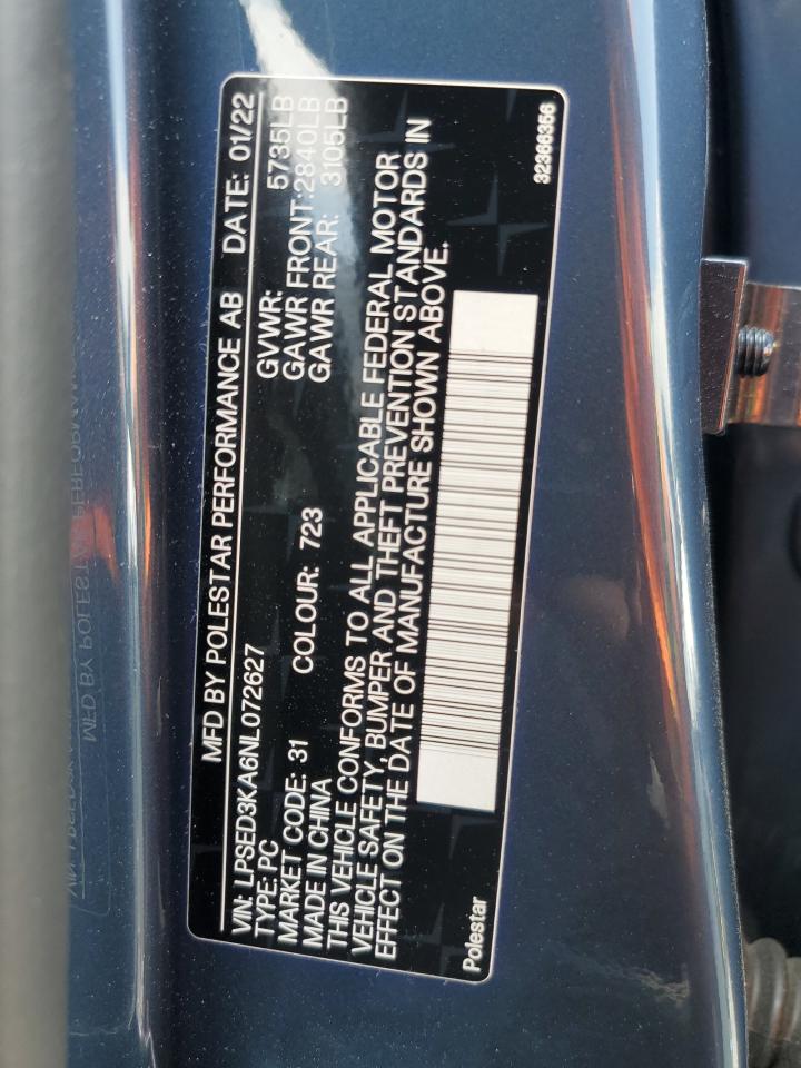 2022 Polestar 2 VIN: LPSED3KA6NL072627 Lot: 65563284