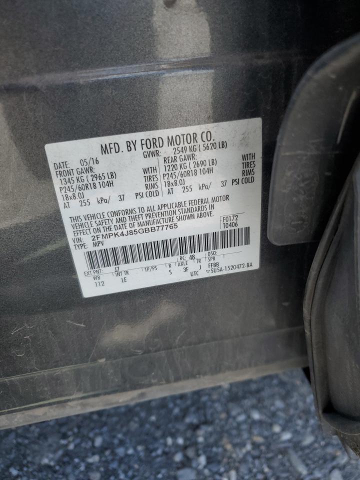 2016 Ford Edge Sel VIN: 2FMPK4J85GBB77765 Lot: 66315064