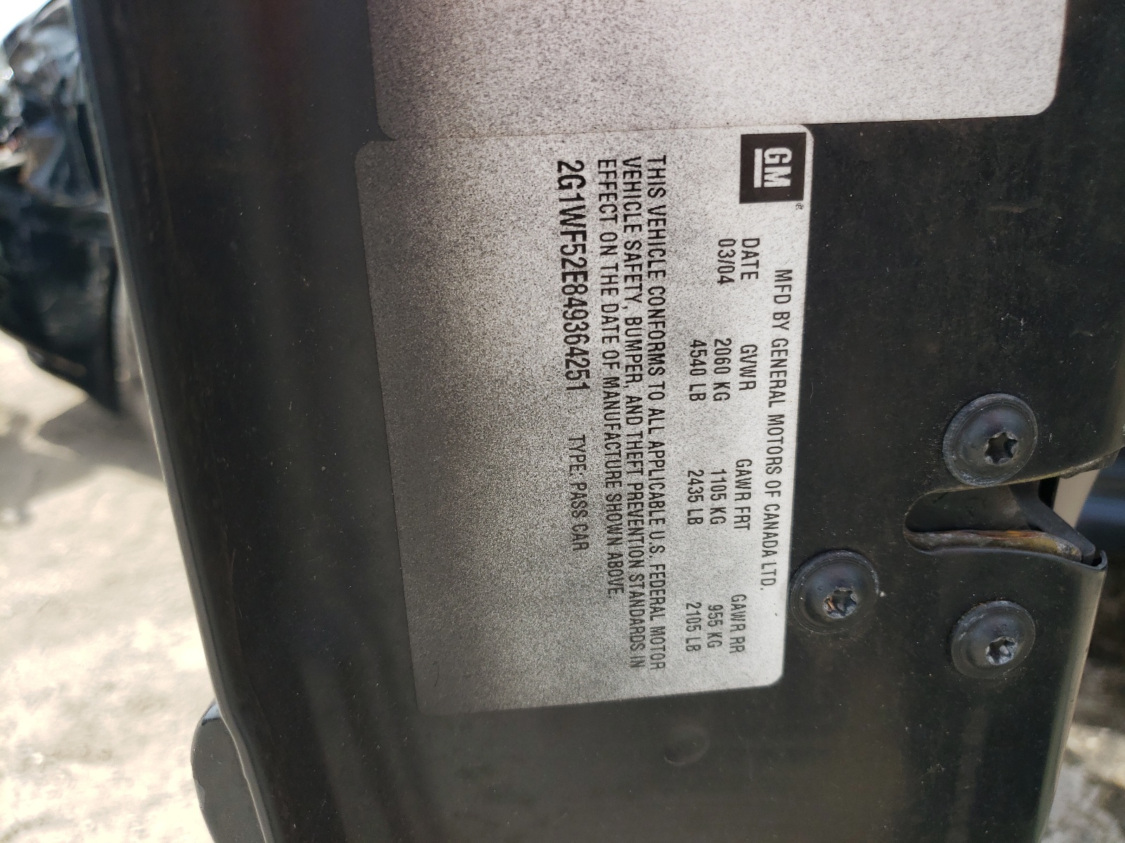 2G1WF52E849364251 2004 Chevrolet Impala