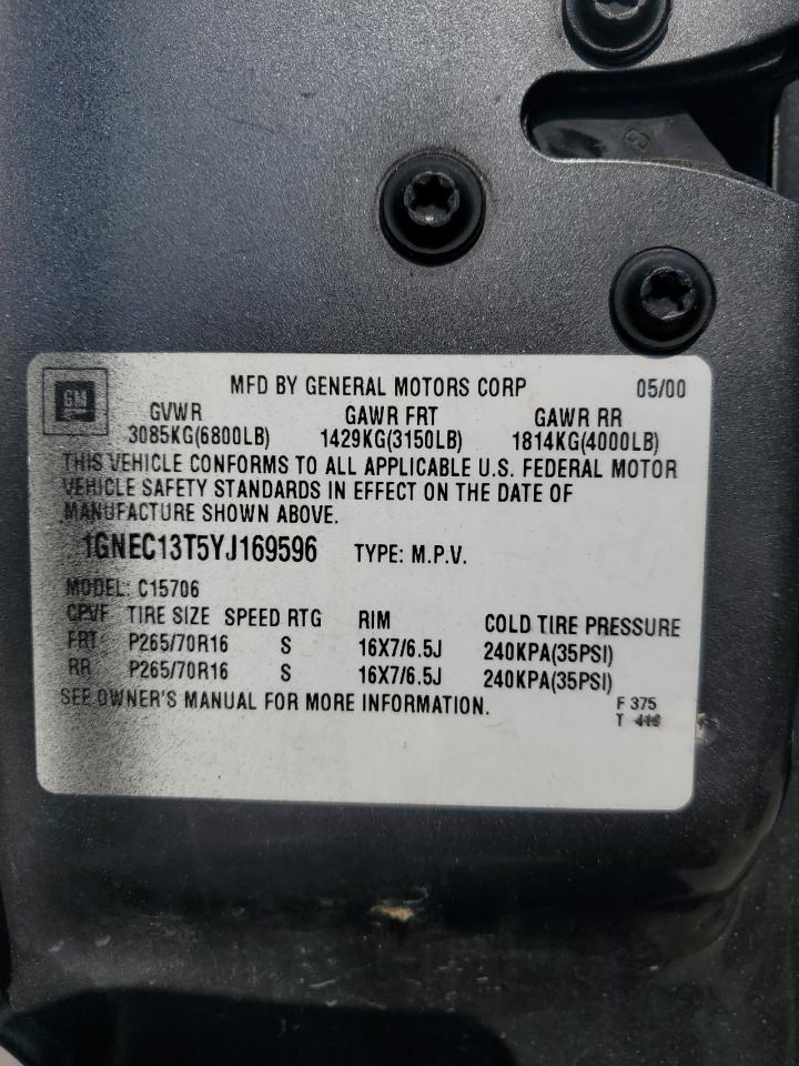 2000 Chevrolet Tahoe C1500 VIN: 1GNEC13T5YJ169596 Lot: 66195604