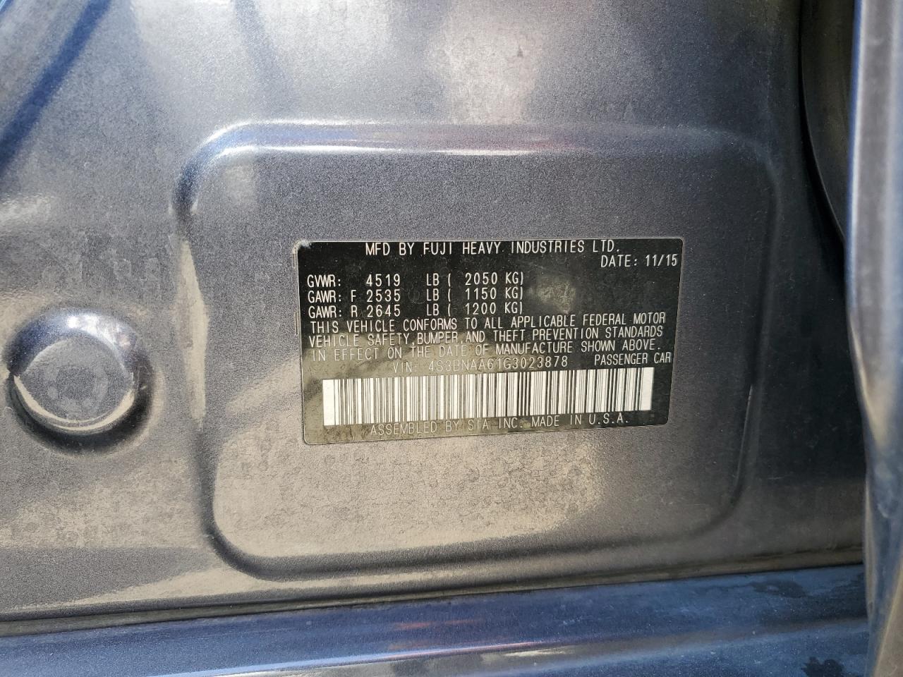 4S3BNAA61G3023878 2016 Subaru Legacy 2.5I