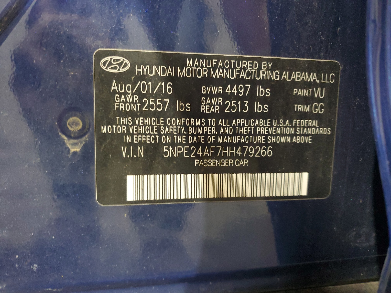 5NPE24AF7HH479266 2017 Hyundai Sonata Se
