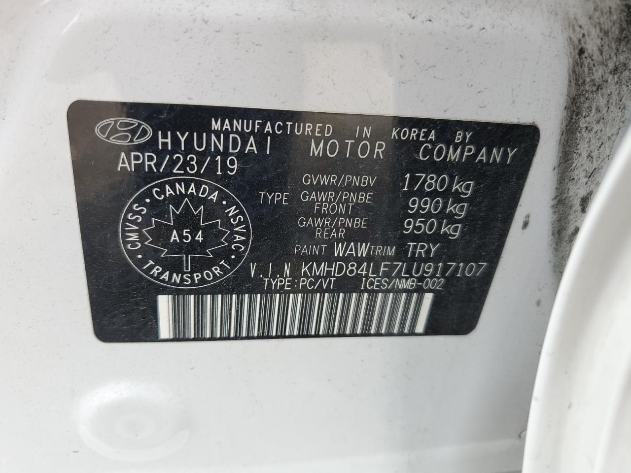 2020 Hyundai Elantra Sel VIN: KMHD84LF7LU917107 Lot: 66591214