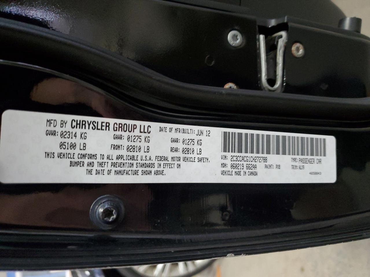 2012 Chrysler 300 Limited VIN: 2C3CCACG1CH272788 Lot: 67138904