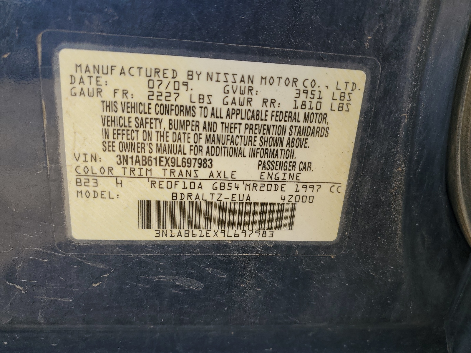 3N1AB61EX9L697983 2009 Nissan Sentra 2.0