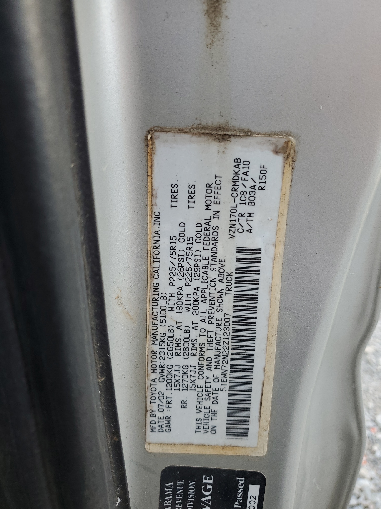 5TEWN72N22Z123007 2002 Toyota Tacoma Xtracab