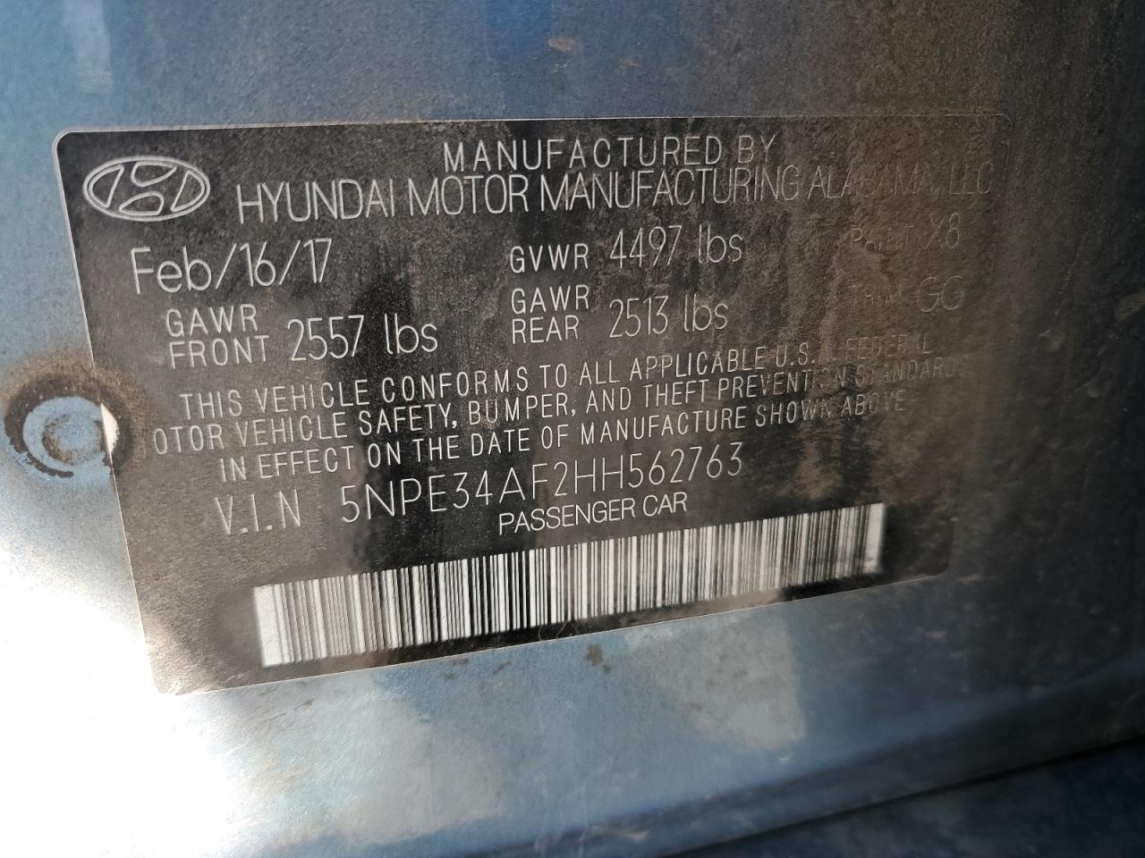 5NPE34AF2HH562763 2017 HYUNDAI SONATA - Image 14