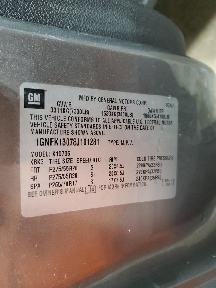 2008 Chevrolet Tahoe K1500 VIN: 1GNFK13078J101281 Lot: 65479064