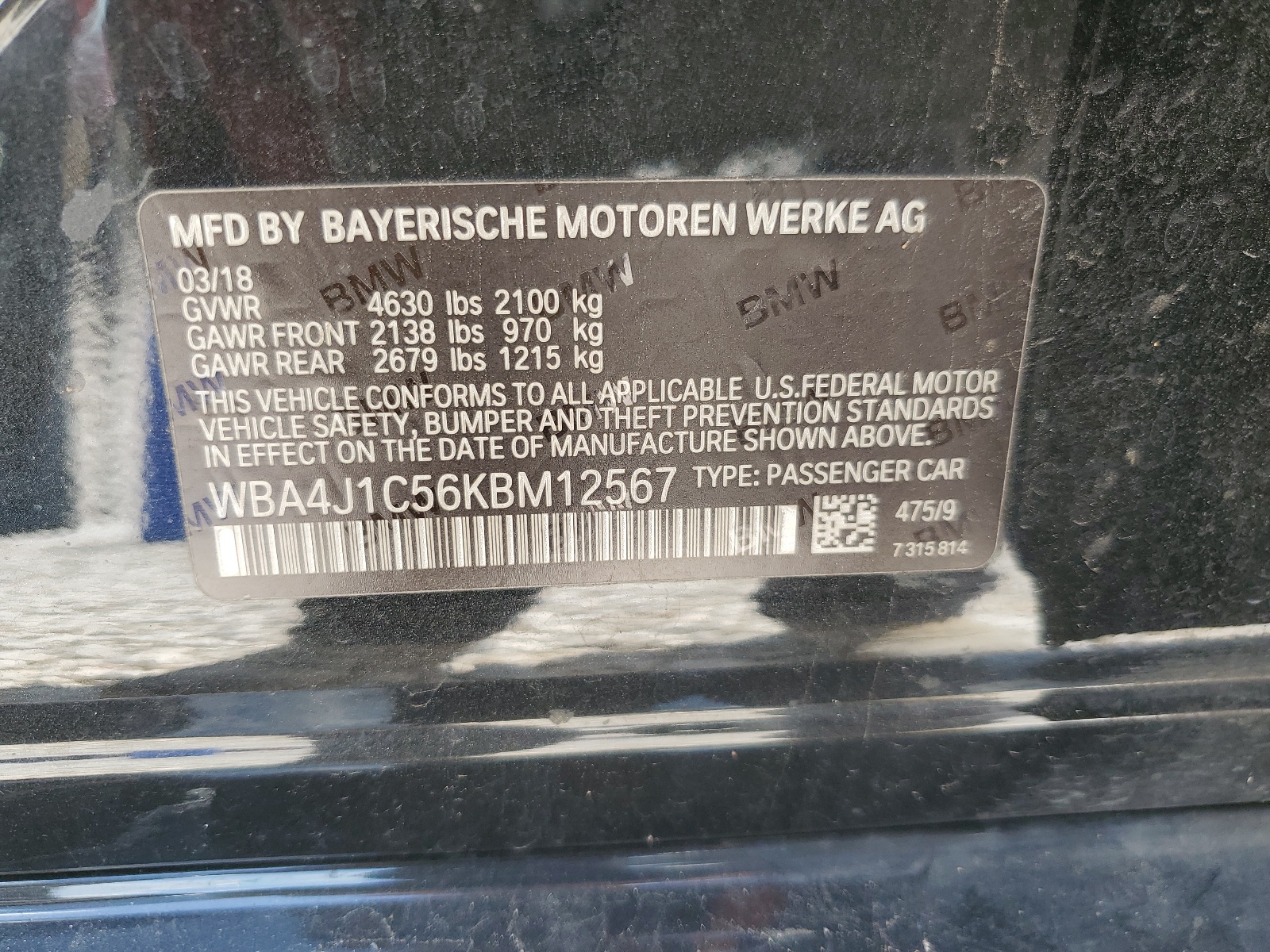 WBA4J1C56KMB12567 2019 BMW 430I Gran