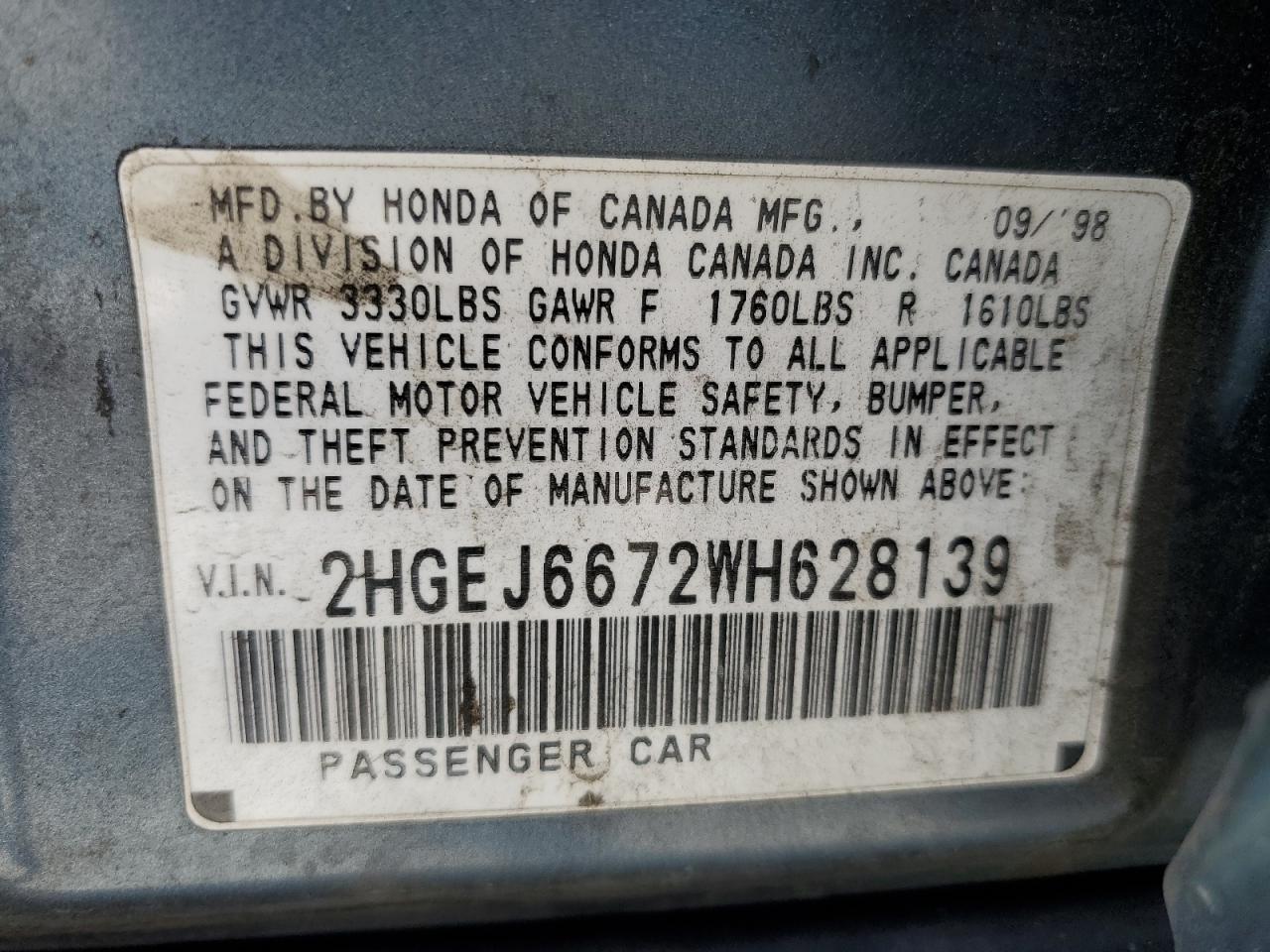 2HGEJ6672WH628139 1998 Honda Civic Lx