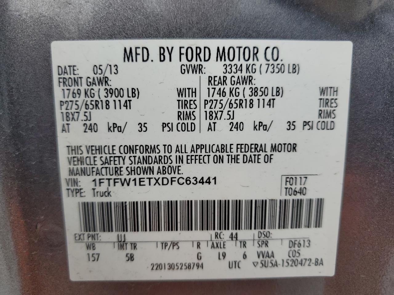 1FTFW1ETXDFC63441 2013 Ford F150 Supercrew