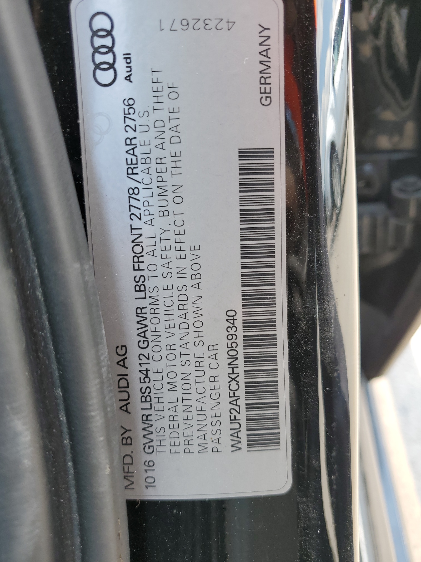 WAUF2AFCXHN059340 2017 Audi A6 Premium Plus