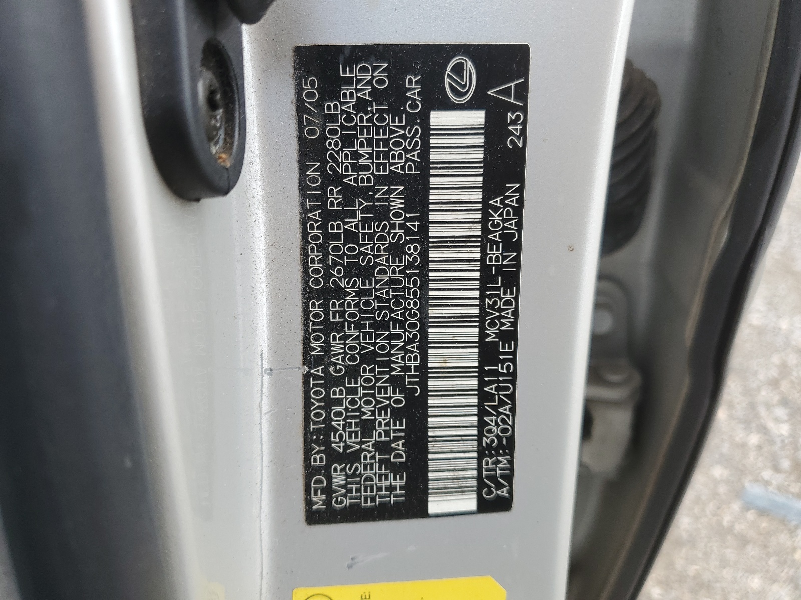 JTHBA30G855138141 2005 Lexus Es 330