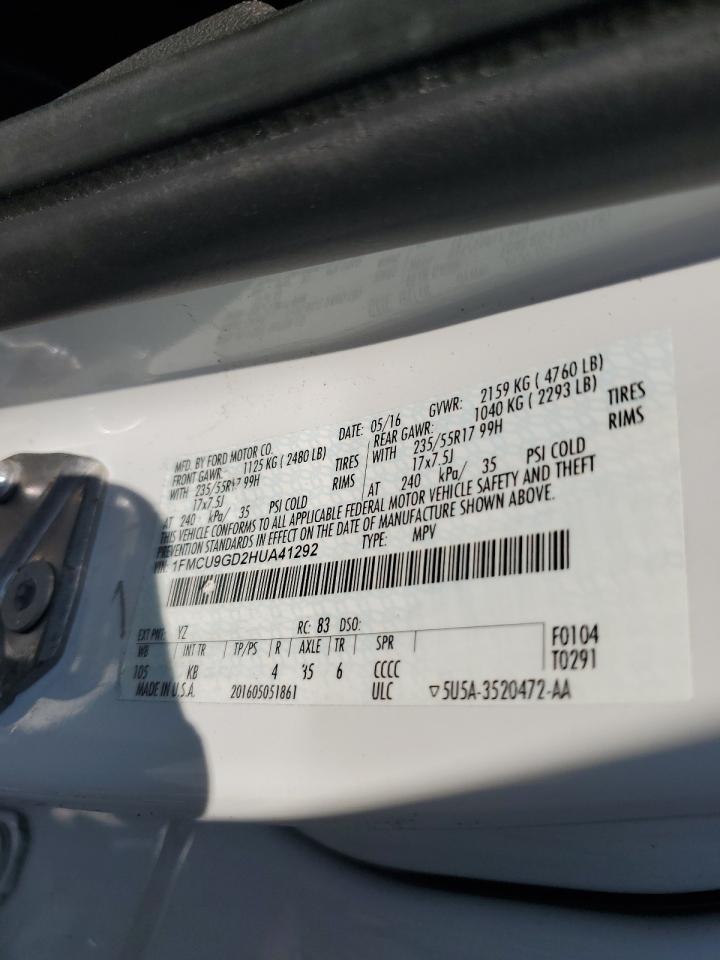 2017 Ford Escape Se VIN: 1FMCU9GD2HUA41292 Lot: 66009664