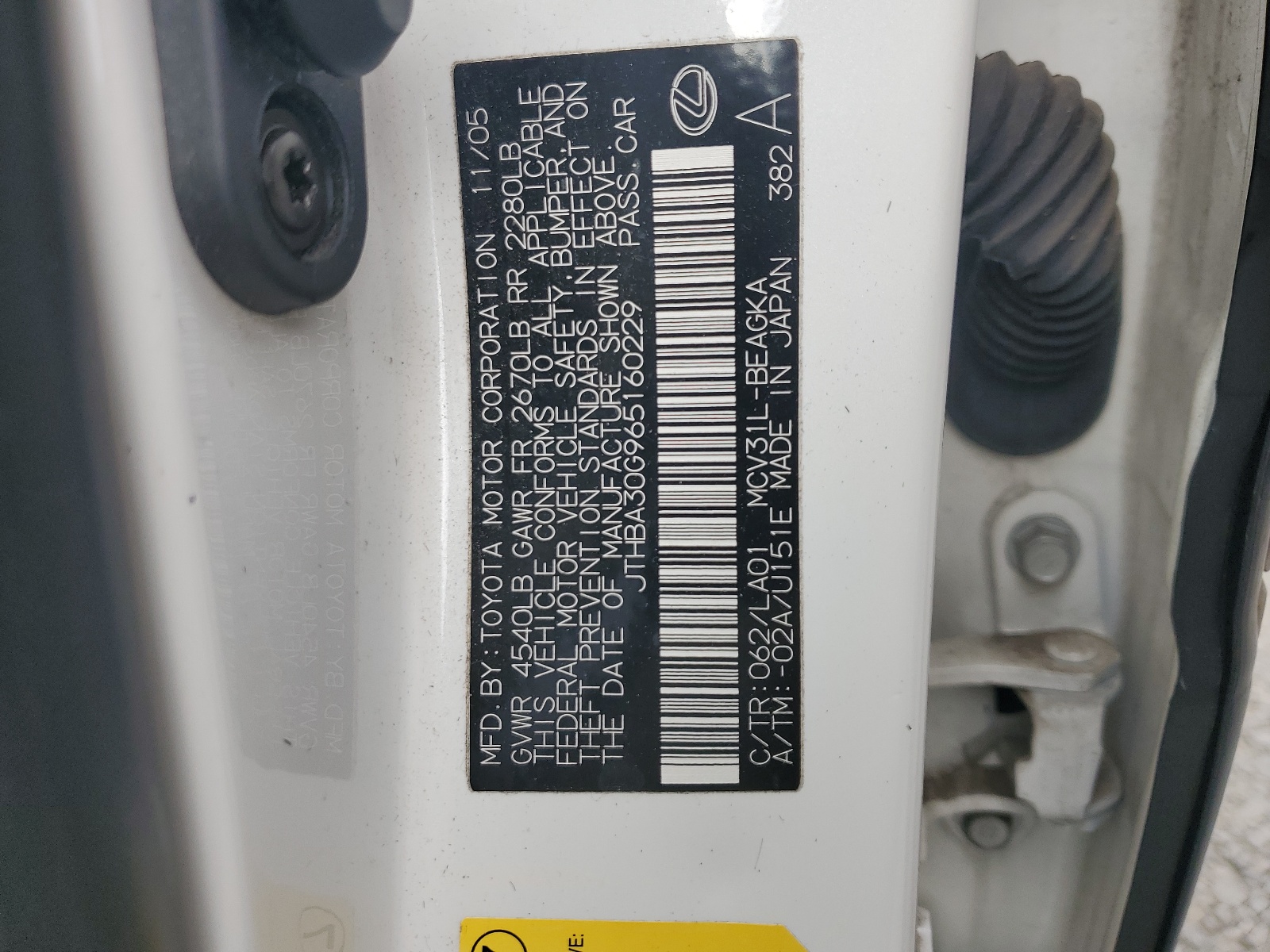 JTHBA30G965160229 2006 Lexus Es 330