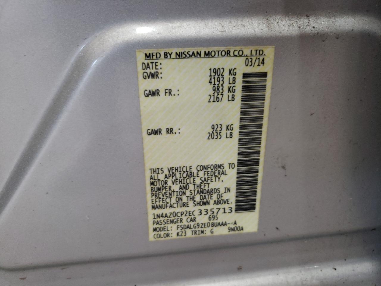 2014 Nissan Leaf S VIN: 1N4AZ0CP2EC335713 Lot: 65087604
