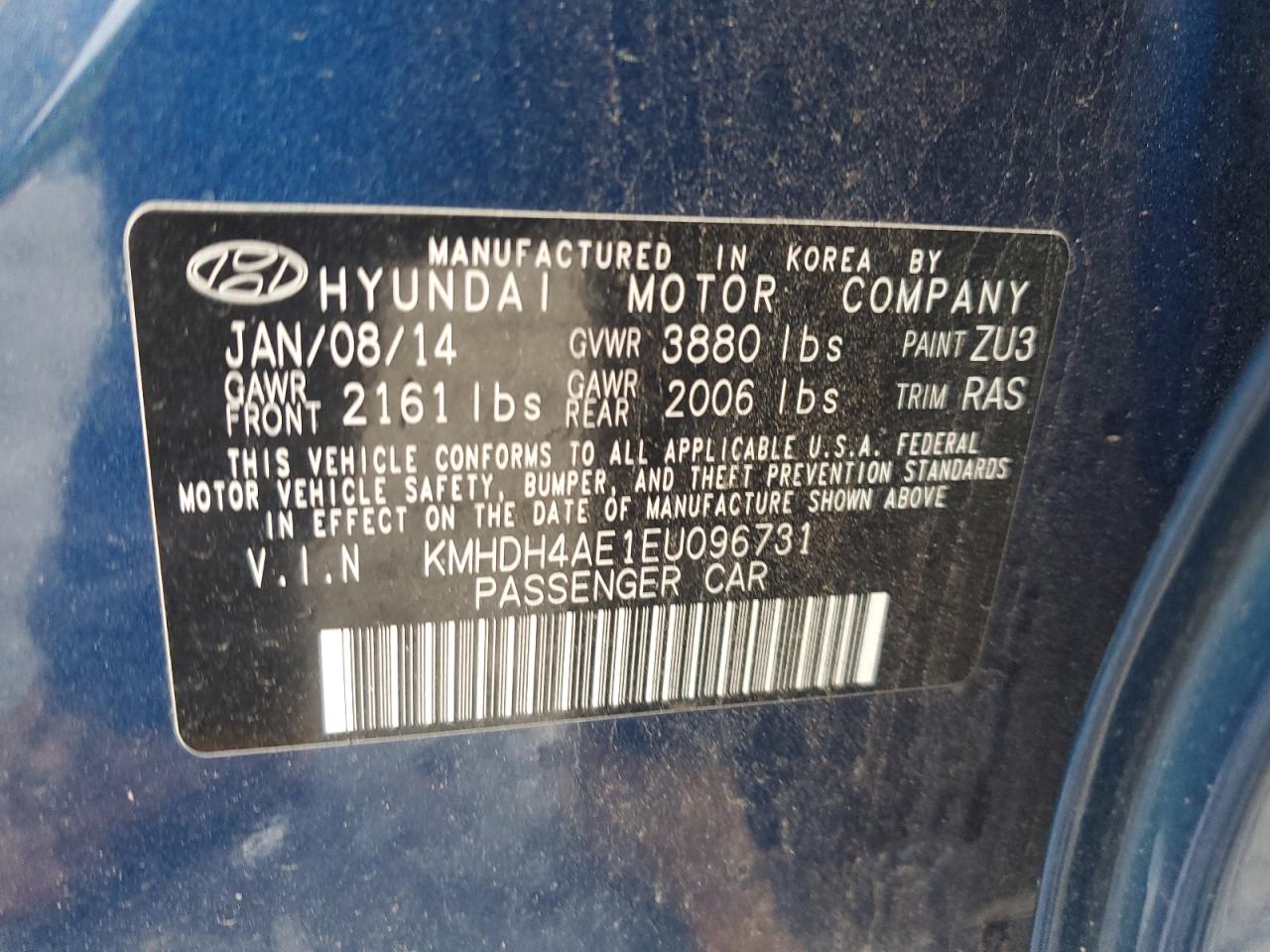 KMHDH4AE1EU096731 2014 Hyundai Elantra Se