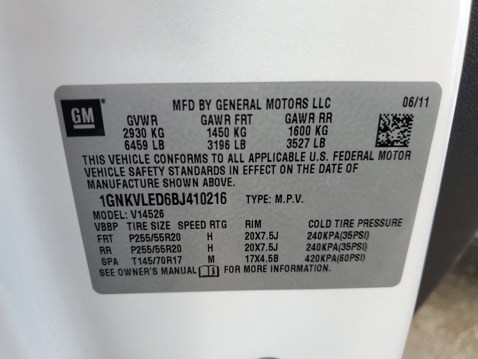 1GNKVLED6BJ410216 2011 Chevrolet Traverse Ltz