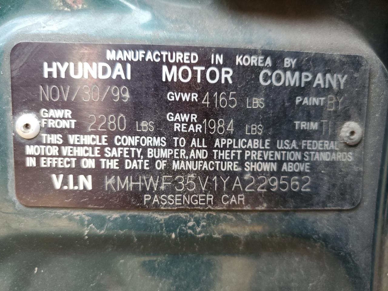 2000 Hyundai Sonata Gls VIN: KMHWF35V1YA229562 Lot: 65928384