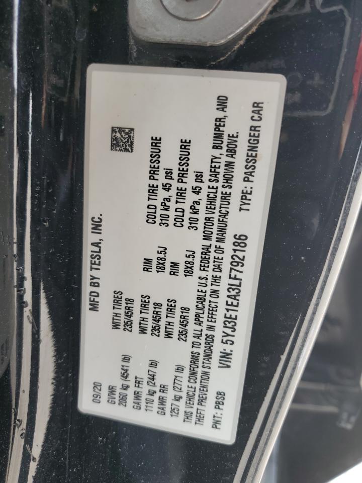 5YJ3E1EA3LF792186 2020 Tesla Model 3