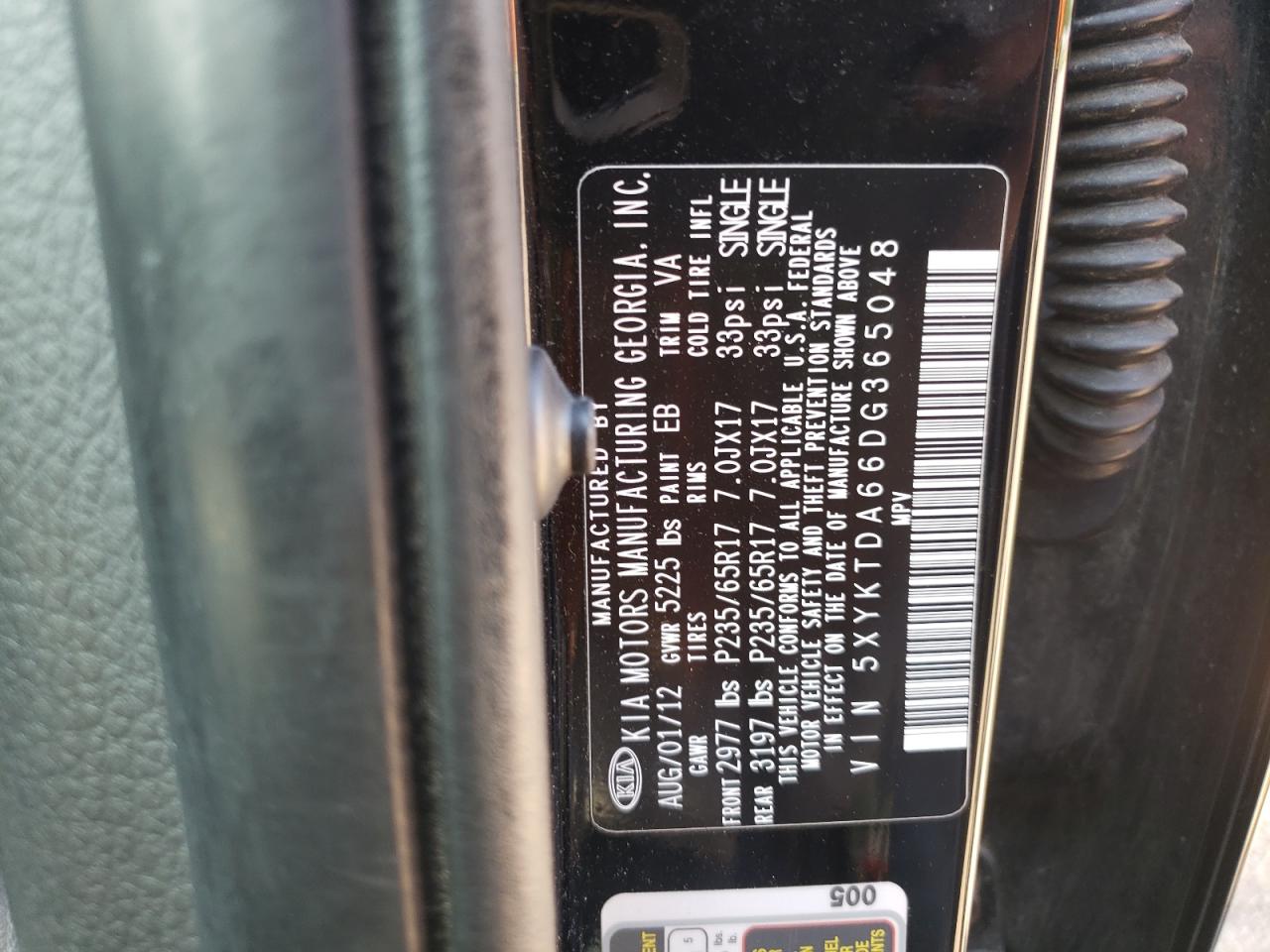 2013 Kia Sorento Lx VIN: 5XYKTDA66DG365048 Lot: 67461704