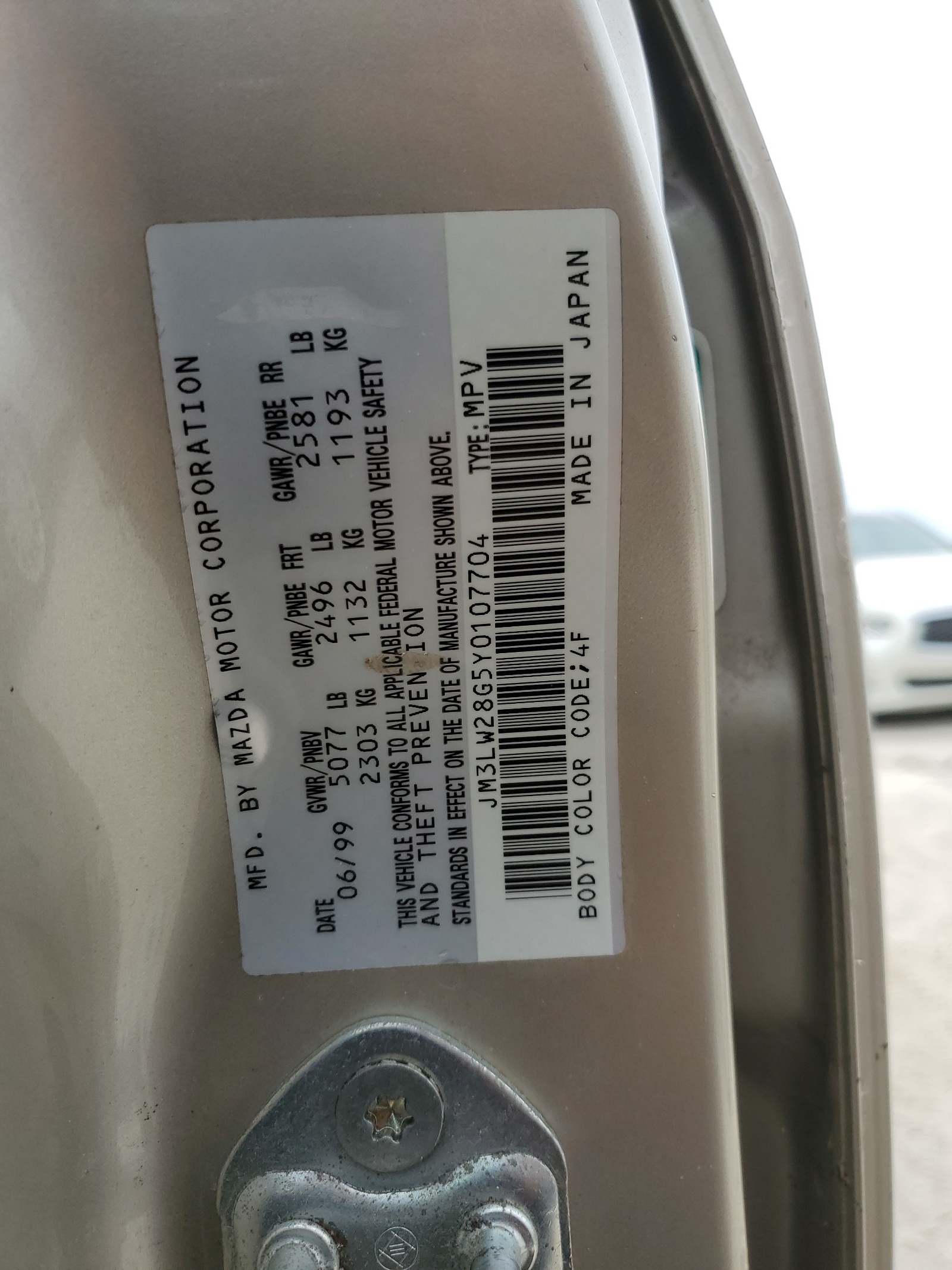 JM3LW28G5Y0107704 2000 Mazda Mpv Wagon