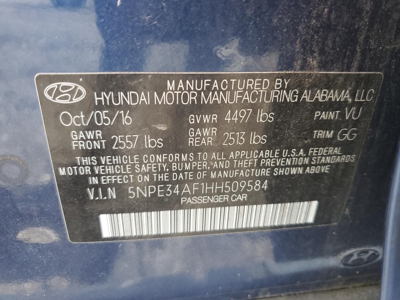 5NPE34AF1HH509584 2017 Hyundai Sonata Sport