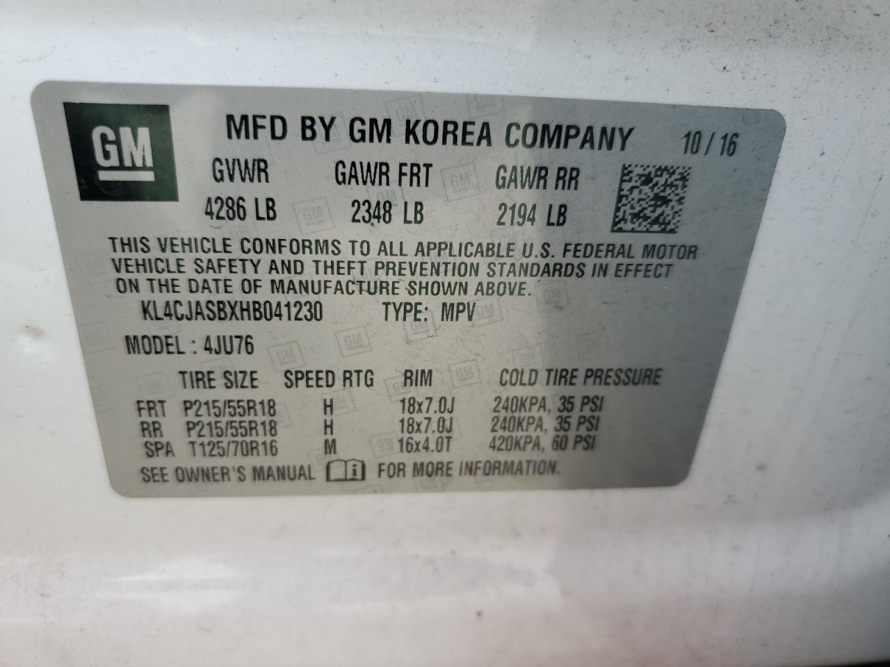 KL4CJASBXHB041230 2017 Buick Encore Preferred