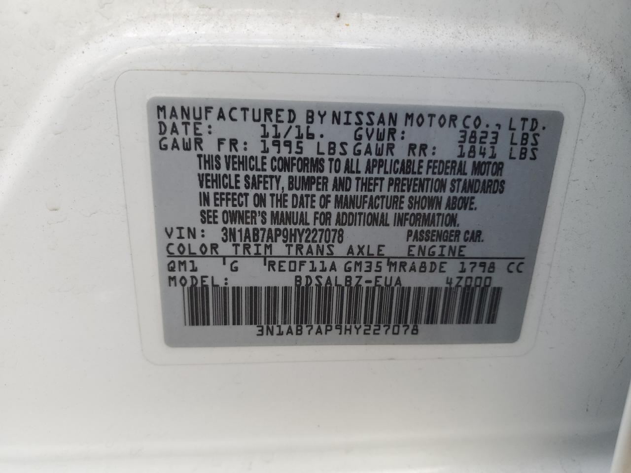 3N1AB7AP9HY227078 2017 Nissan Sentra S